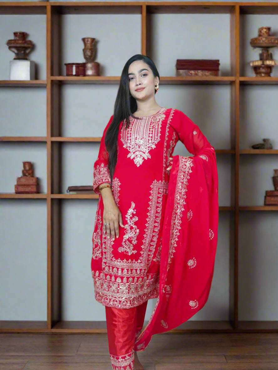 Georgette Embroidery Three Piece