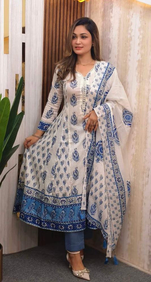 Cotton Gown Three-Piece