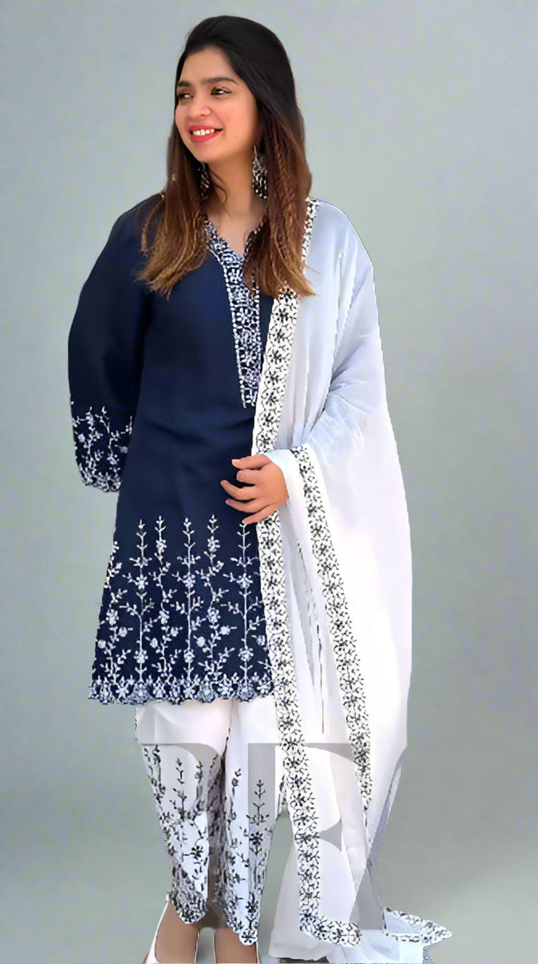 Soft Cotton Embroidery Three Piece